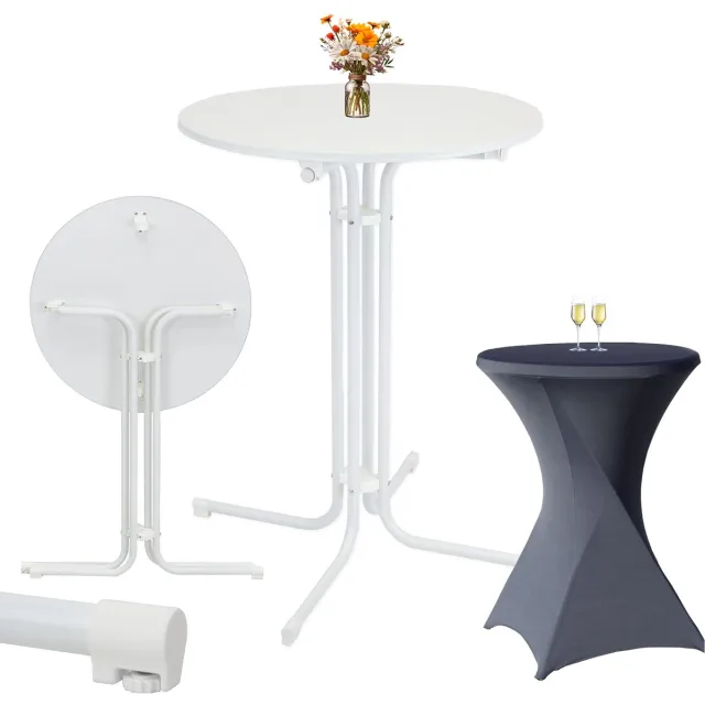 TRUTZHOLM Statafel met hoes - Inklapbaar - Bistrotafel - 80 cm diameter - Wit en antraciet - Strijkvrije hoes - 110 cm hoog