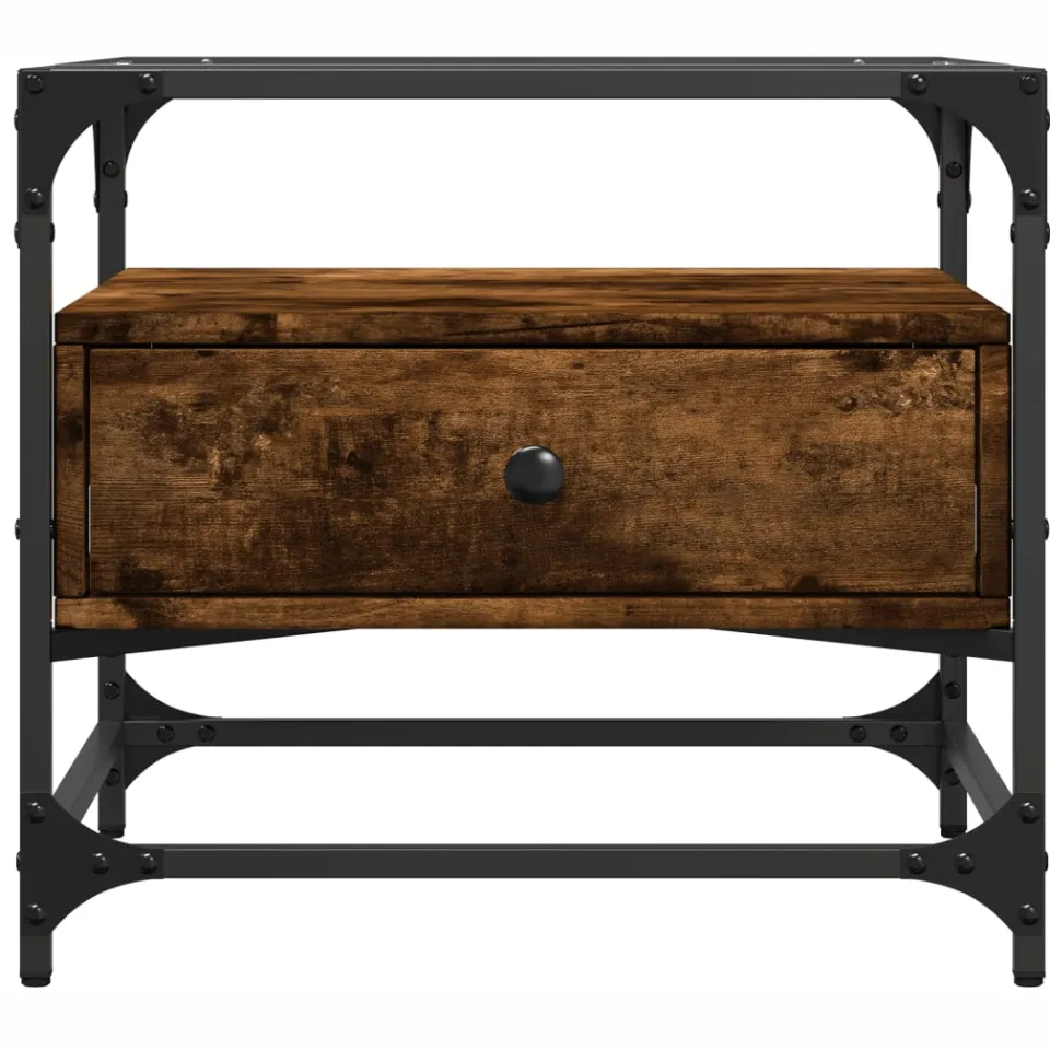vidaXL Salontafel met glazen blad 50x50x45 cm gerookt eiken staal Bruin