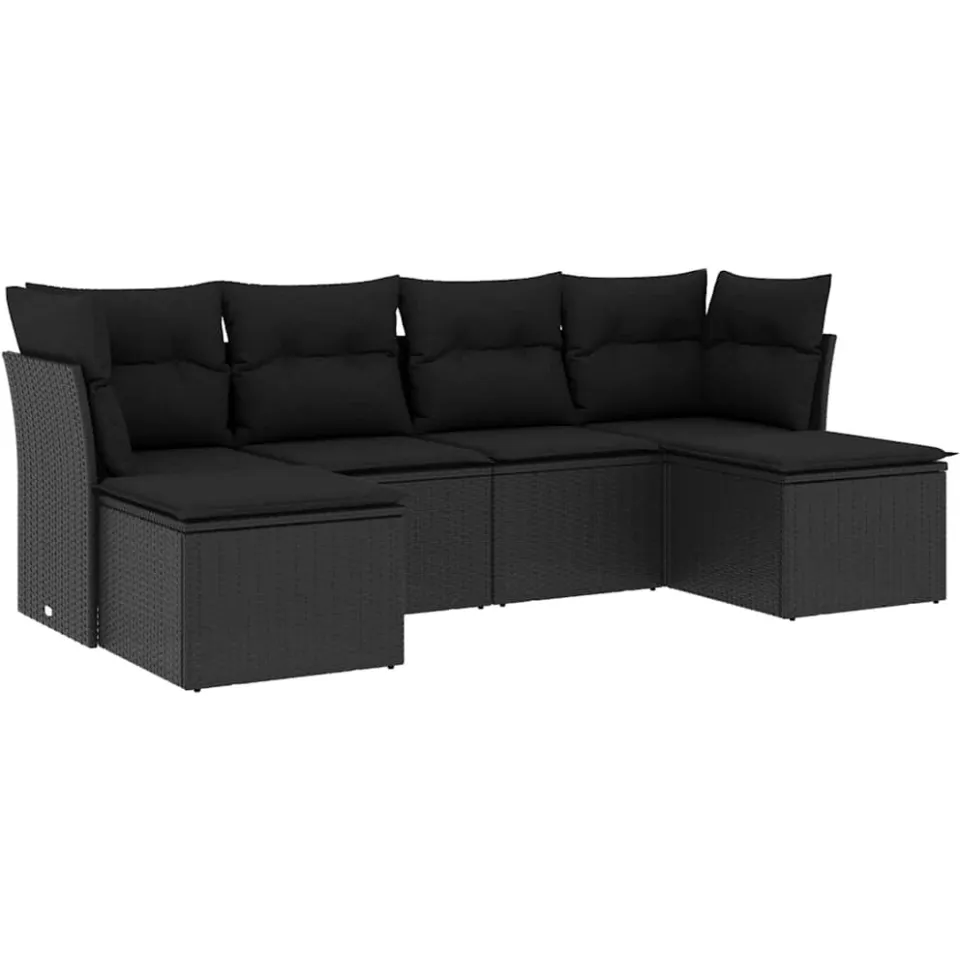 vidaXL 6-delige Loungeset met kussens poly rattan zwart