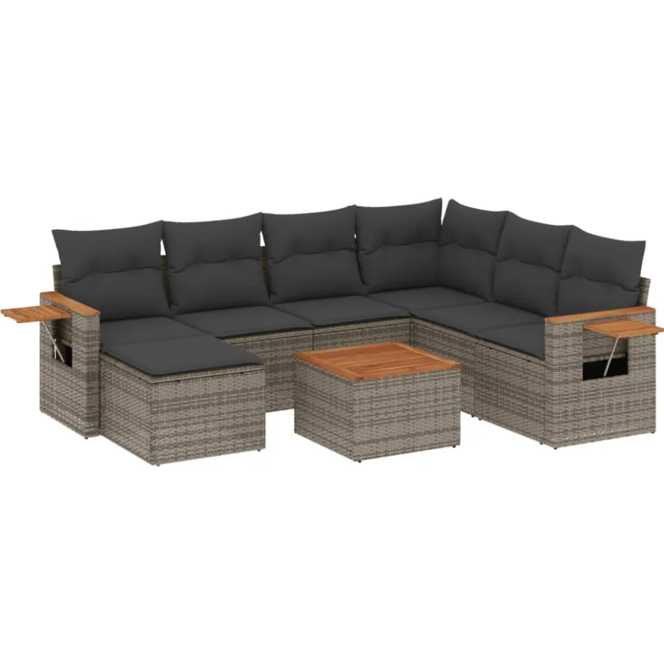 vidaXL 8-delige Loungeset met kussens poly rattan grijs, foto 3