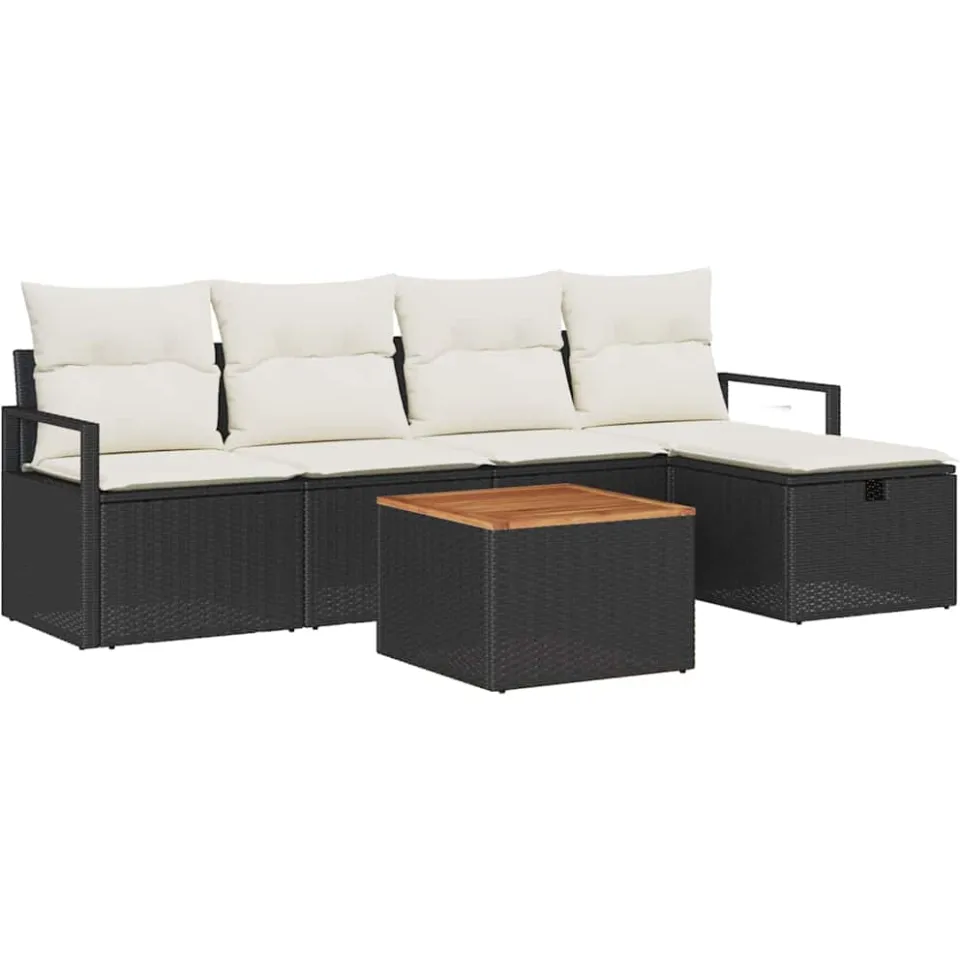 vidaXL Tuinbankenset 6 st Zwart poly rattan