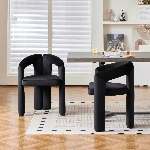 STILVORA Eetkamerstoel - Modern Minimalistische Kuipstoel - Set van 2 - Met Armleuningen - Voor Eetkamer, Woonkamer en Kantoor - Fluweel Zwart