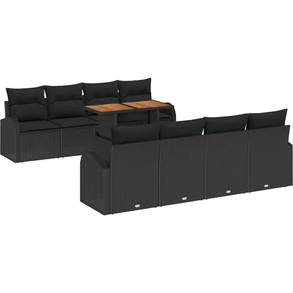 vidaXL Tuin Sofa Set 9 st Zwart Poly riet