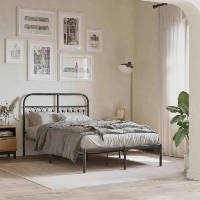 vidaXL Bedframe met hoofdbord metaal zwart 120x200 cm