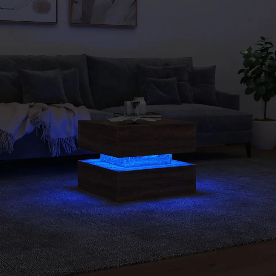 vidaXL Salontafel met LED-verlichting 50x50x40 cm bruin eikenkleur, foto 4