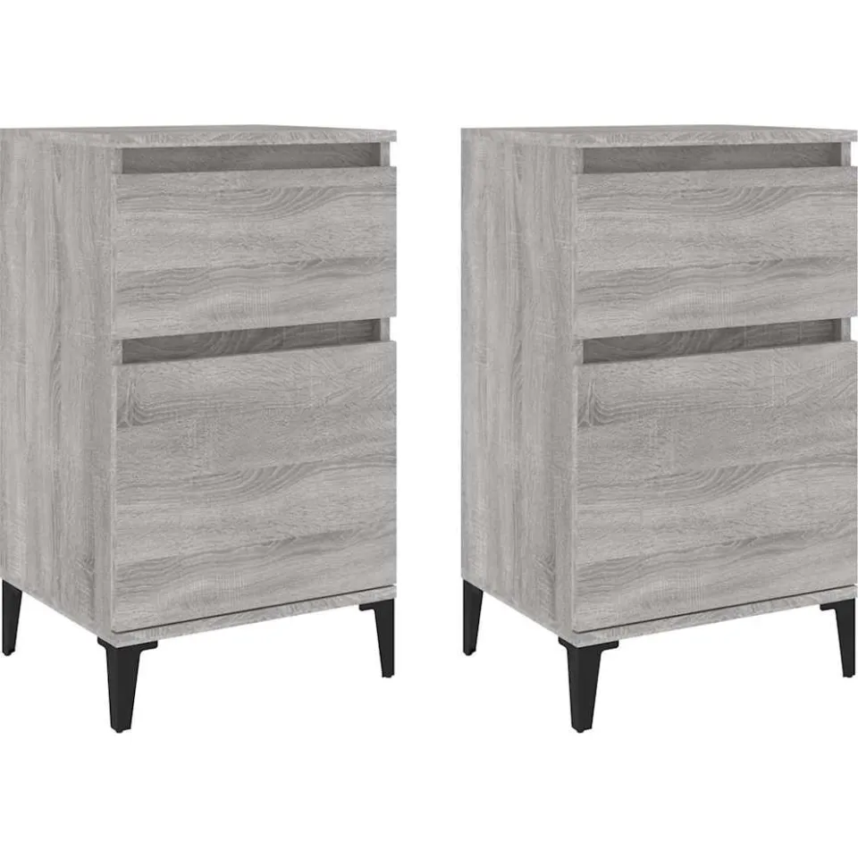 vidaXL Nachtkastjes 2 st 40x35x70 cm bewerkt hout grijs sonoma eiken