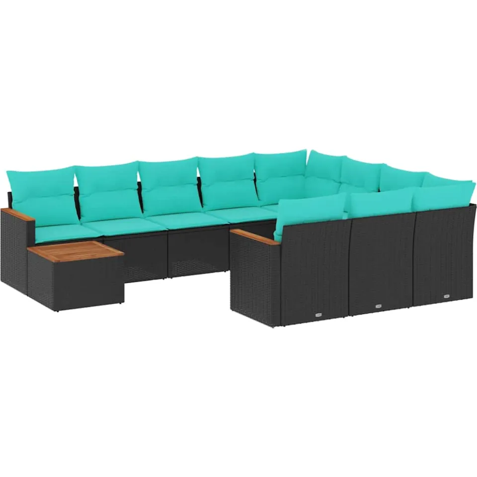 vidaXL 11-delige tuinbankset met kussens, zwart polyrotan, foto 3