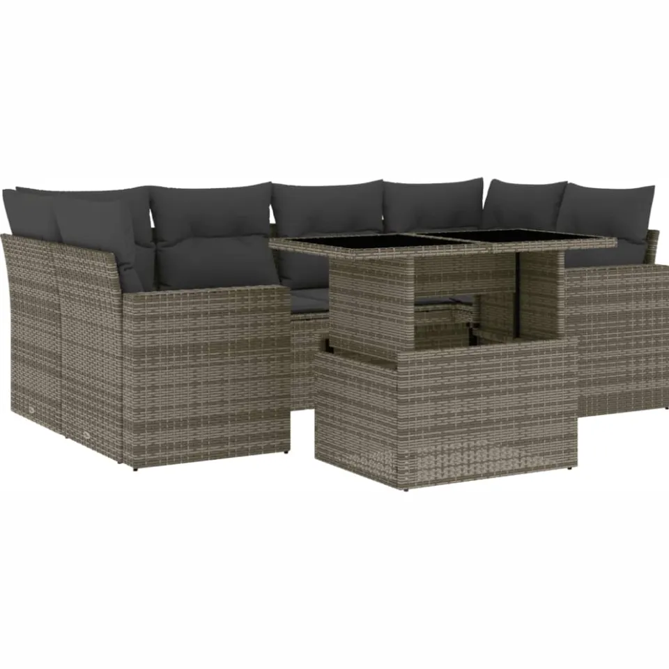vidaXL 7-delige Loungeset met kussens poly rattan grijs, foto 3