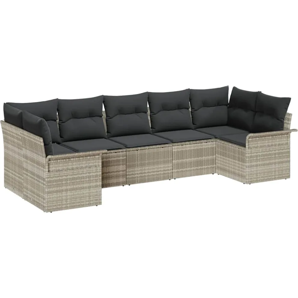 vidaXL Tuin Sofa Set 7 st Lichtgrijs Poly riet