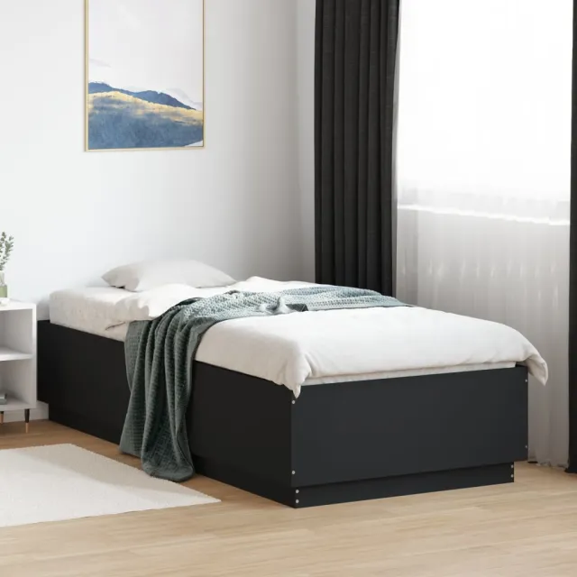 vidaXL Bedframe met LED-verlichting bewerkt hou zwart 100x200 cm