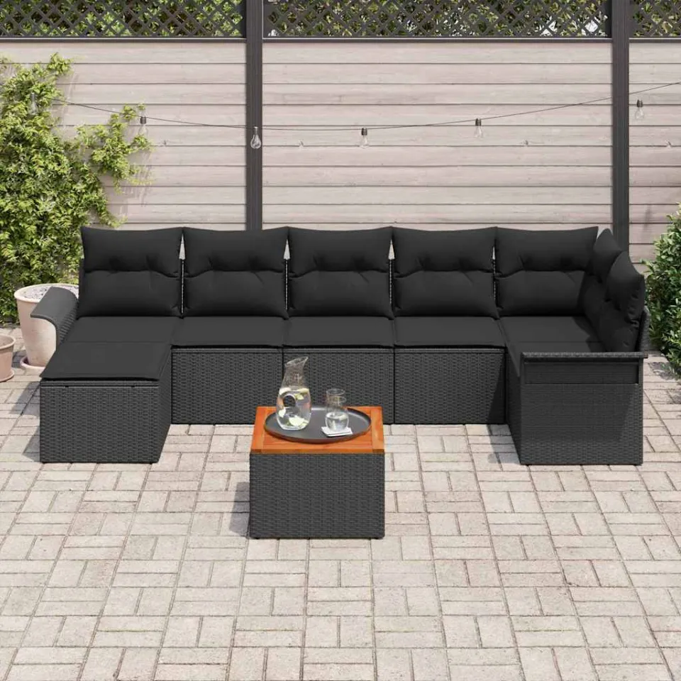 vidaXL Tuinbankenset 8 st Zwart poly rattan, foto 3