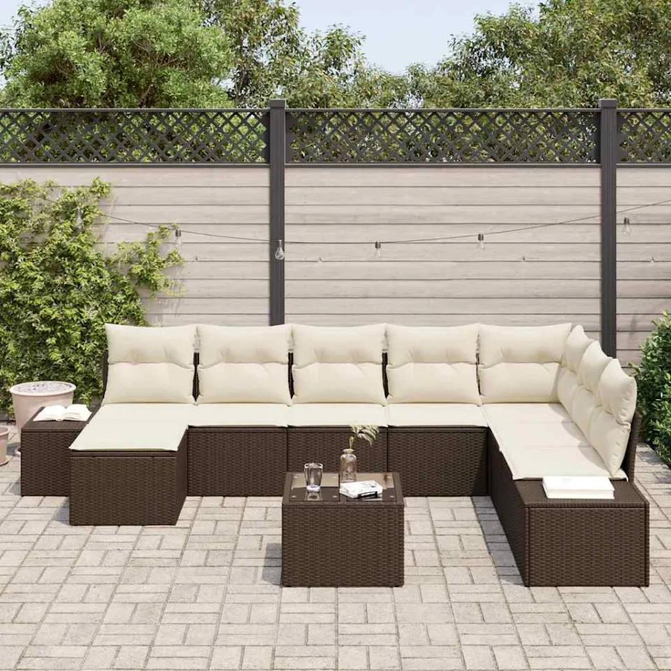 vidaXL Tuin Sofa Set 8 st Bruin en Crème poly rattan, foto 3