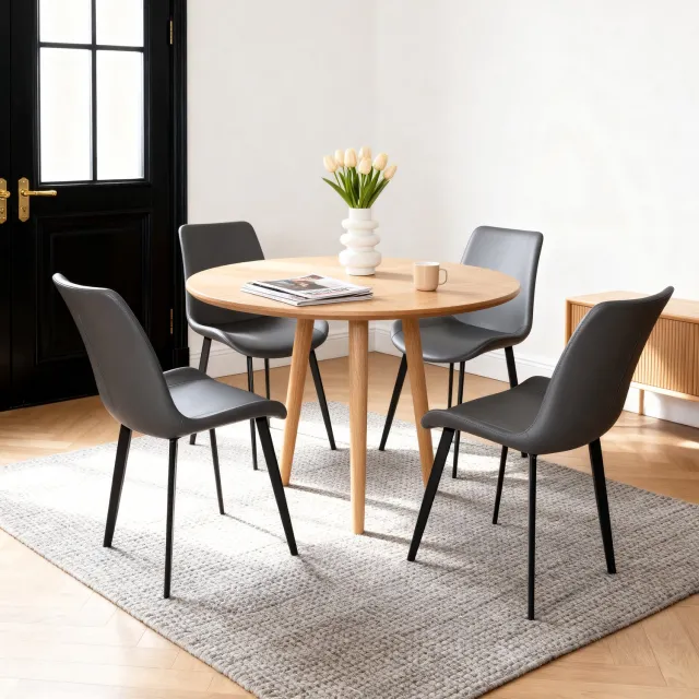 WUVRIE Eetkamerstoelen 4-delige set - Kunstleren zitting en metalen poten - Grijs