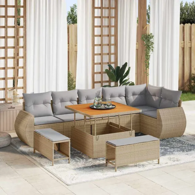 vidaXL Tuinbankenset 9 st Beige poly rattan, foto 2