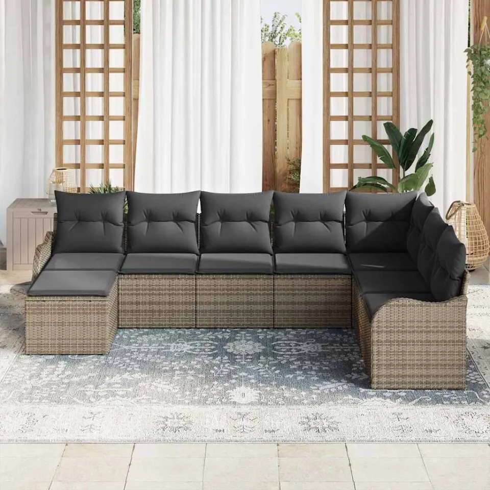 vidaXL Tuin Sofa Set 8 st Grijs poly rattan, foto 3