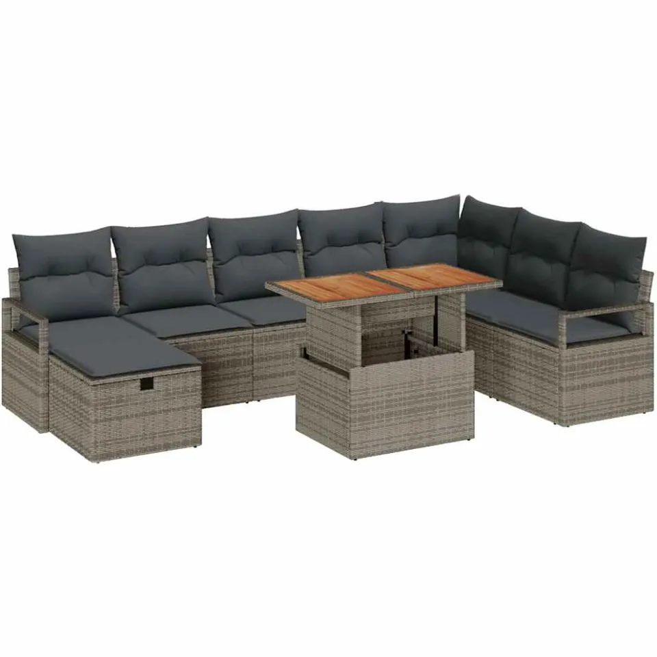 vidaXL Tuin Sofa Set 9 st Grijs poly rattan