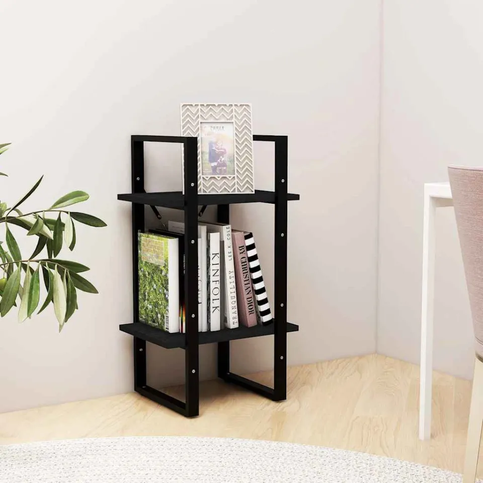 vidaXL Boekenkast met 2 schappen 40x30x70 cm massief grenenhout zwart, foto 3