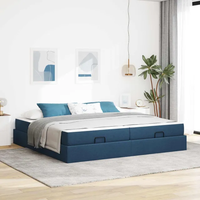 vidaXL Bedframe met matras 2 st Blauw Stof