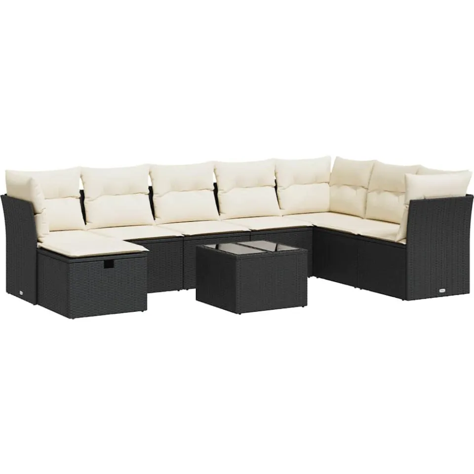 vidaXL 9-delige Loungeset met kussens poly rattan zwart, foto 3