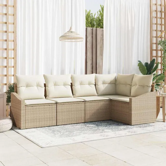 vidaXL Tuinbankenset 5 st Beige en Wit poly rattan, foto 2
