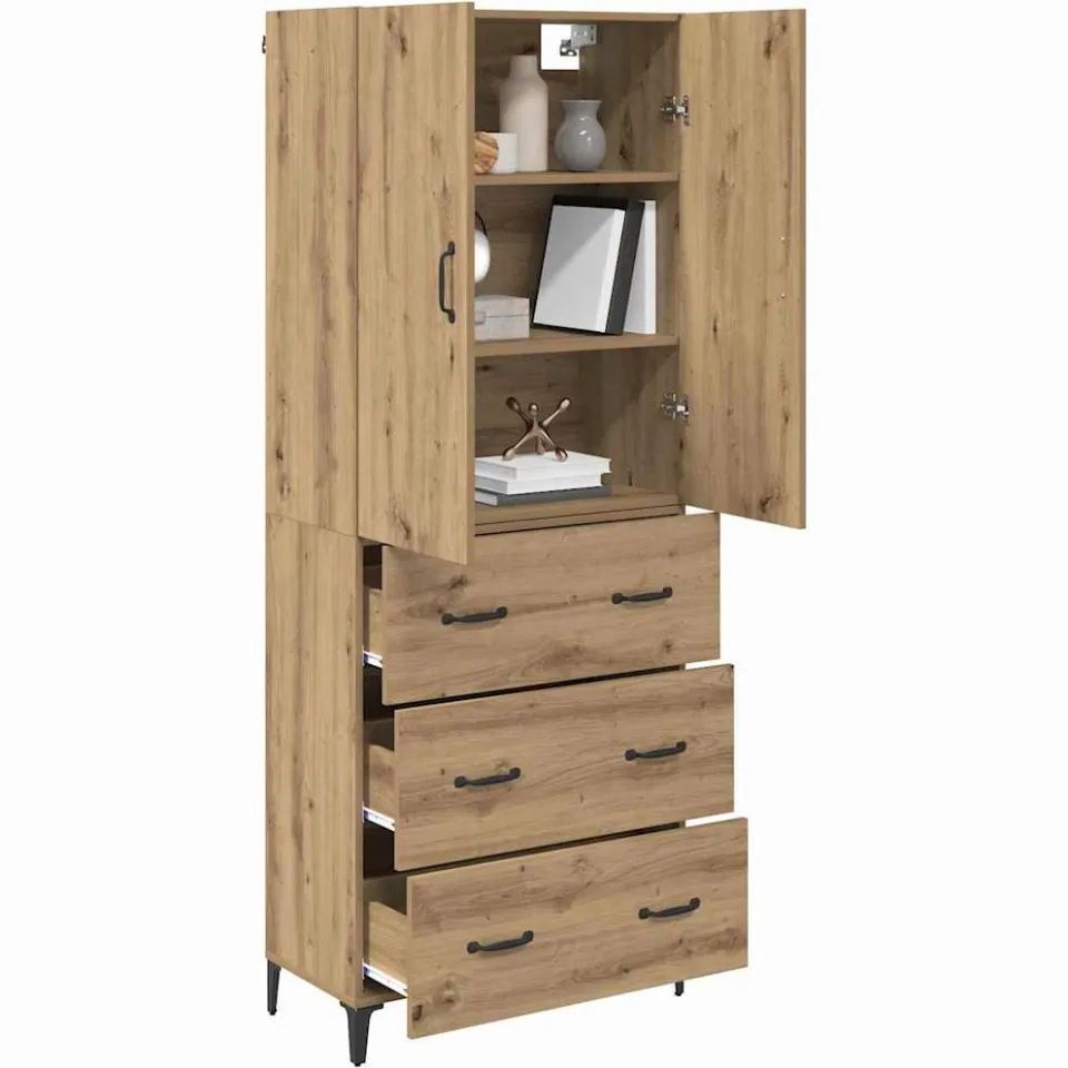 vidaXL Highboard Artisan Eiken 69,5 x 34 x 180 cm Bewerkt hout, foto 2