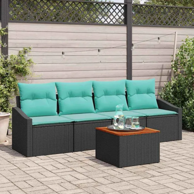 vidaXL Tuinbankenset 5 st Zwart poly rattan, foto 2