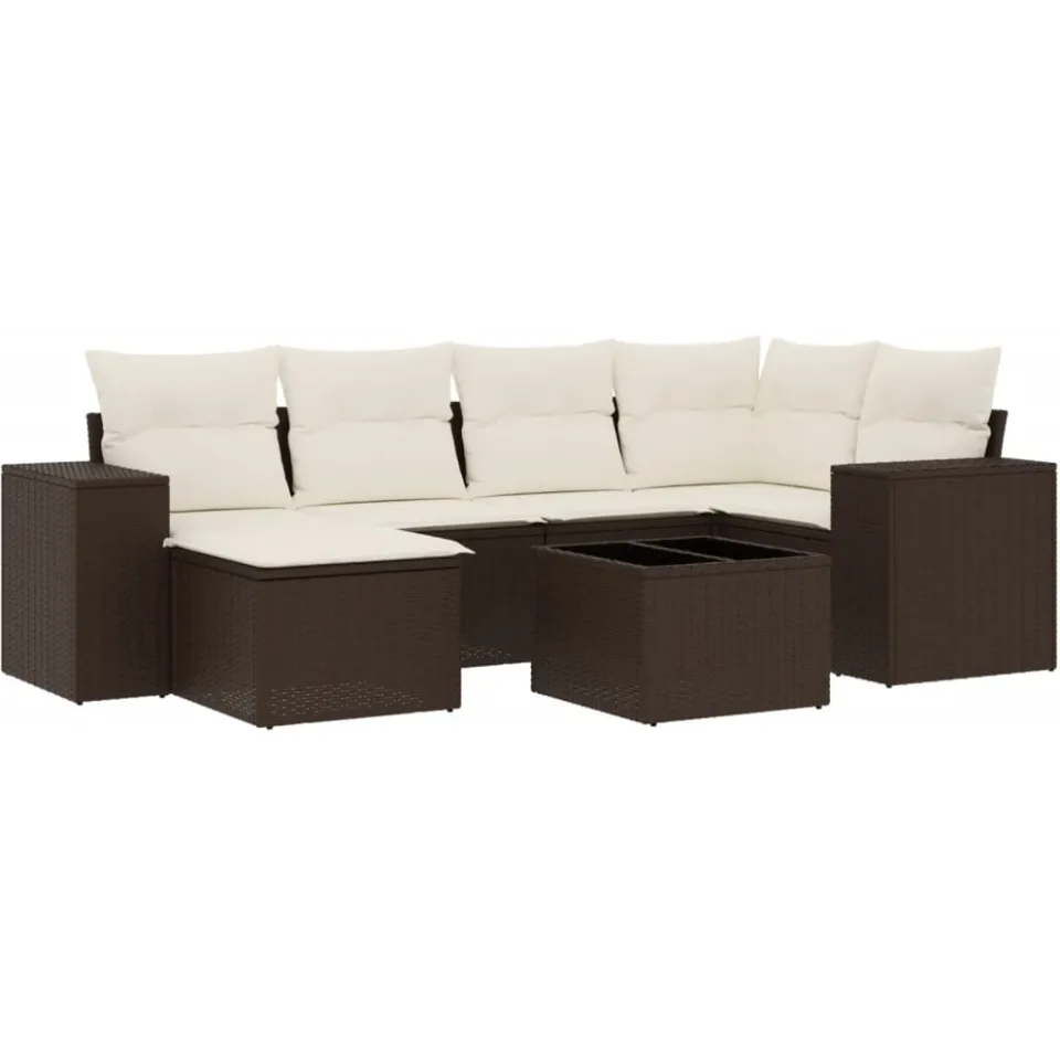vidaXL 7-delige Loungeset met kussens poly rattan bruin, foto 3