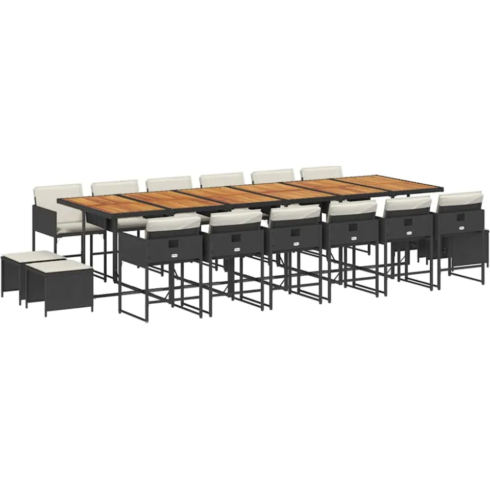 vidaXL 17-delige Tuinset met kussens poly rattan zwart, foto 4