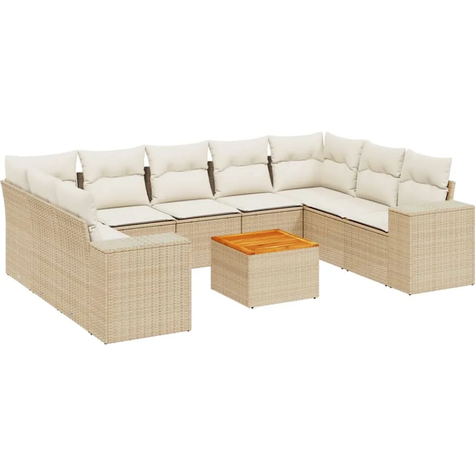 vidaXL 10-delige Loungeset met kussens poly rattan beige, foto 3