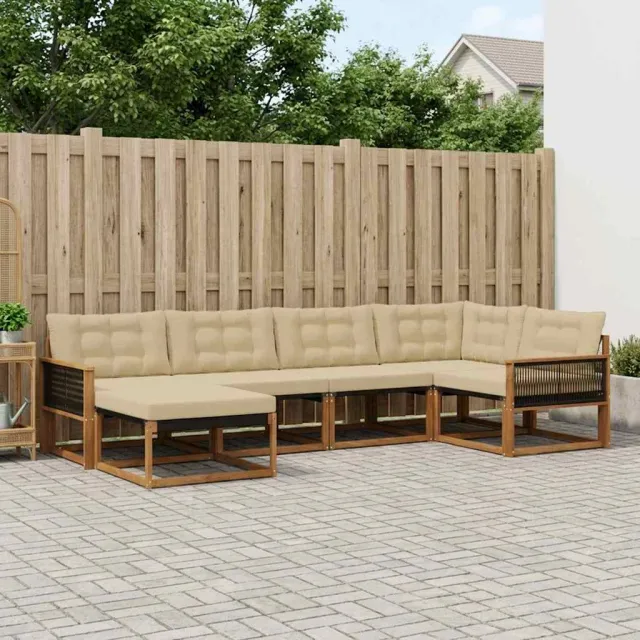 vidaXL Buiten bankenset 6 st 6-zits Natuurlijk en Beige