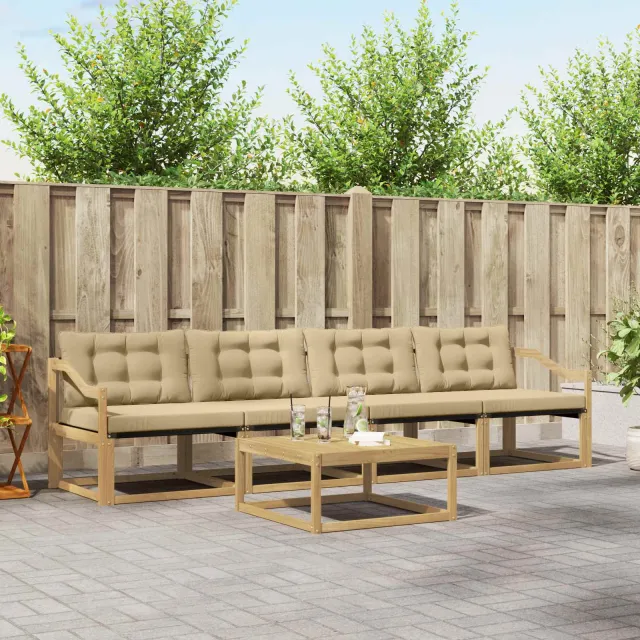vidaXL Buiten bankenset 5 st 4-zits Wit en Beige Bruin