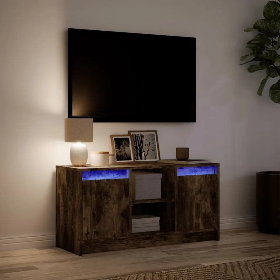 vidaXL Tv-meubel met LED 100x34x50 cm bewerkt hout gerookt eikenkleur, foto 4