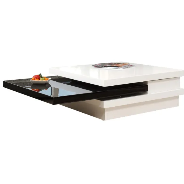 salontafel Gina hoogglans wit en zwart Wit | Zwart