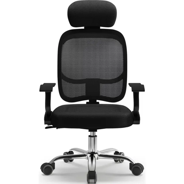 Elekiatech Bureaustoel - Ergonomische Bureaustoel - Bureaustoelen voor Volwassenen - 130 kg Max Belasting - Zwart Zwart-Hoofdkussen