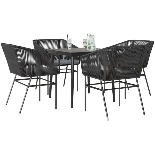 vidaXL 5-delige Tuinset met kussens poly rattan glas zwart