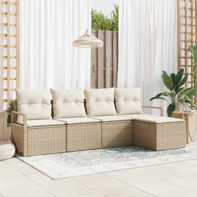 vidaXL Bankstel 5 st Beige en Crème poly rattan, foto 2