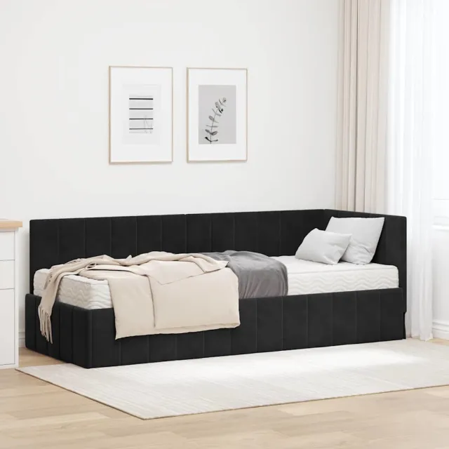 vidaXL Hoekbedframe met Matras 2 st Zwart 80 x 200 cm Fluweel