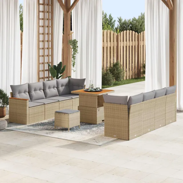 vidaXL Tuinbankenset 11 st Beige poly rattan