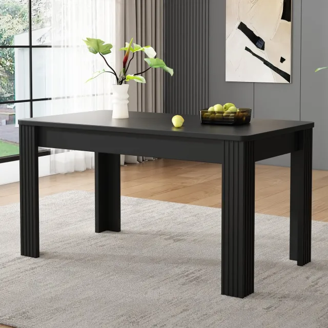 DESMIU Eettafel - Modern Rechthoekig Ontwerp Met Stevige Vierpoten - Voor Woonkamer En Eetkamer - Spaanplaat - Zwart - 130 Kg Draagkracht
