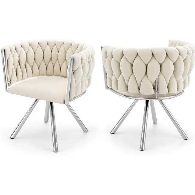 City long dragon LONG DRAGON - Velvet eetkamerstoelen - Set van 2 - 360 graden draaibaar - Vier metalen poten - Voor woonkamer en slaapkamer - Beige + Zilver