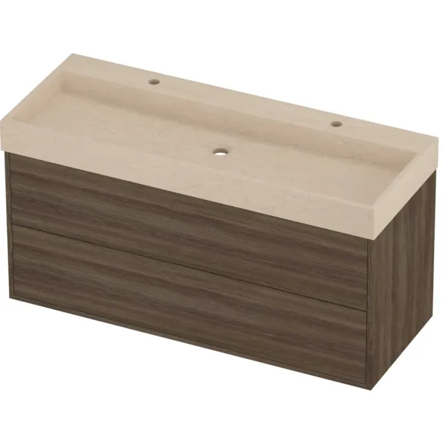 Proline Evoli Badmeubelset Hardsteen Loft 2 Kraangaten 120x46x62 cm Sand Stone Vital Oak Eiken