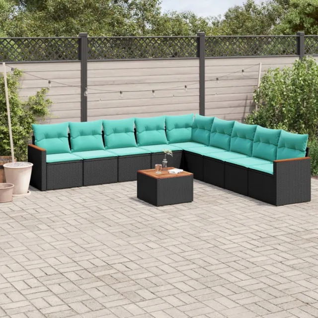 vidaXL 10-delige tuinbankset met kussens van zwart polyrotan, foto 2