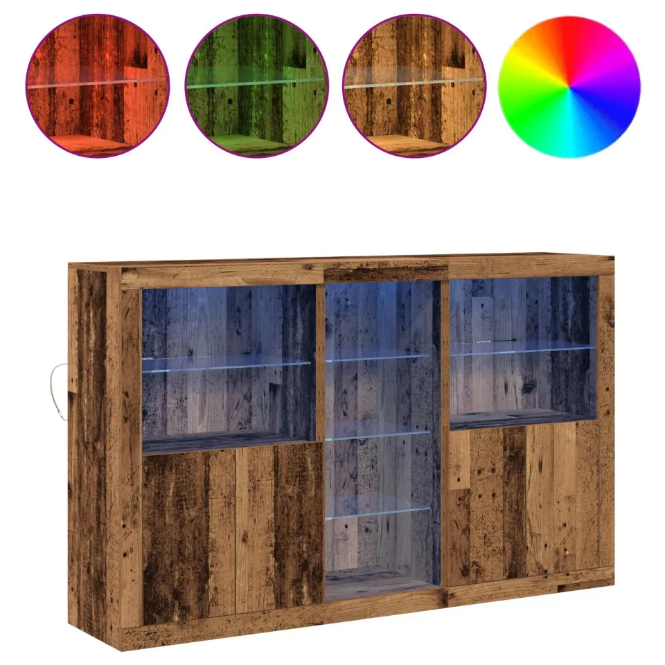 vidaXL LED Sideboard Oud hout 162 x 37 x 100 cm Bewerkt hout bruin, foto 4
