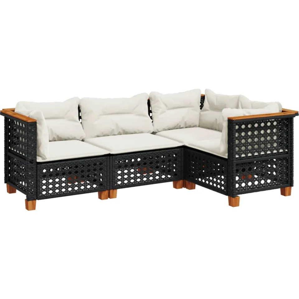 vidaXL 4-delige Loungeset met kussens poly rattan zwart, foto 3