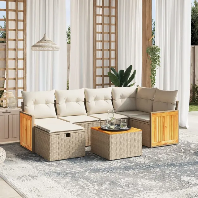 vidaXL 7-delige Loungeset met kussens poly rattan beige, foto 2