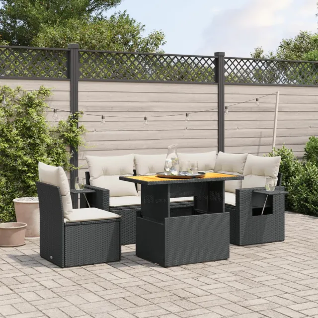 vidaXL 6-delige Loungeset met kussens poly rattan zwart, foto 2