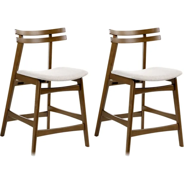 Beliani CYNTHIANA - Barstoel set van 2 - Bruin/Lichtbeige - Rubberhout
