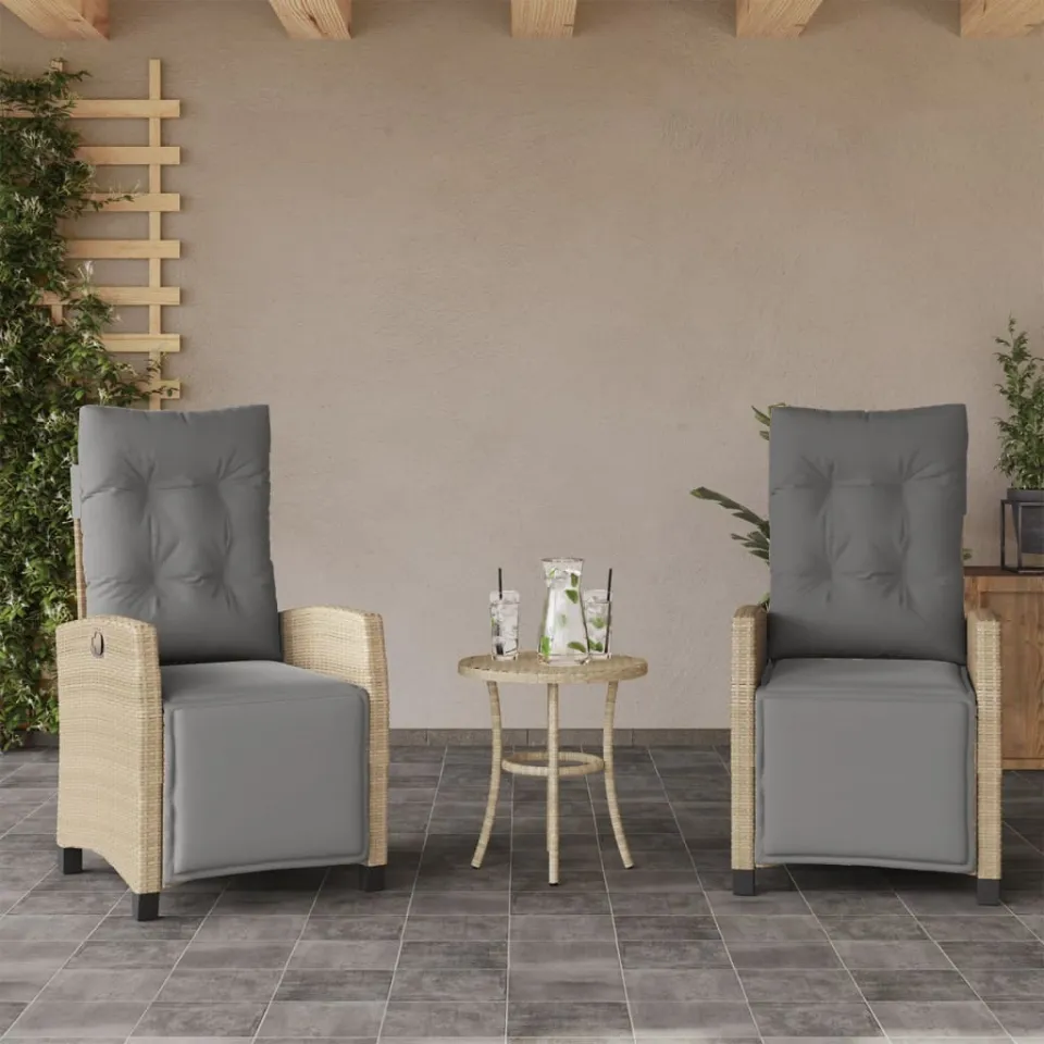 vidaXL 3-delige Bistroset met kussens poly rattan gemengd beige, foto 2