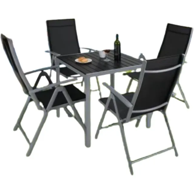 Happiq Tuinset met tuinstoelen Tavien - Tuintafel - 4 personen - Balkonset - 5-delige tuinmeubels - Aluminium - Klapstoelen - Zwart/zilver