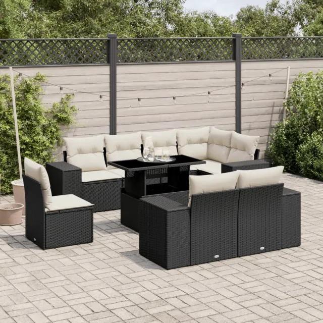 vidaXL 9-delige Loungeset met kussens poly rattan zwart, foto 2